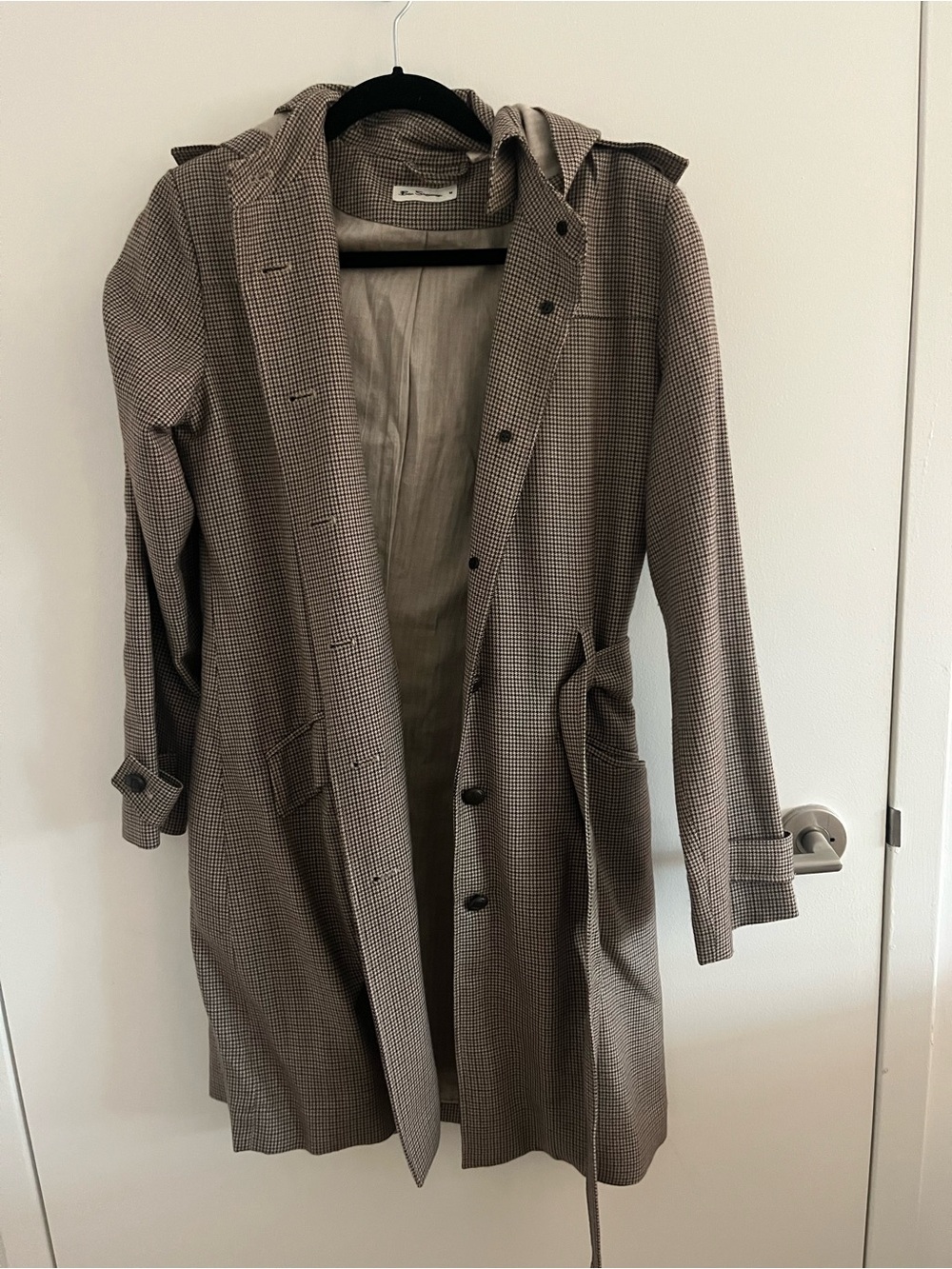 Ben Sherman Women’s Houndstooth Belted Wool Trench Coat Medium